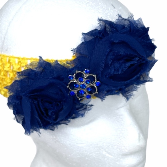 Headwrap Handmade Blue Yellow - Picture 2 of 4